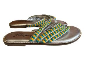 Free People Beatrice Beaded Flat Sandals Turquoise Silver